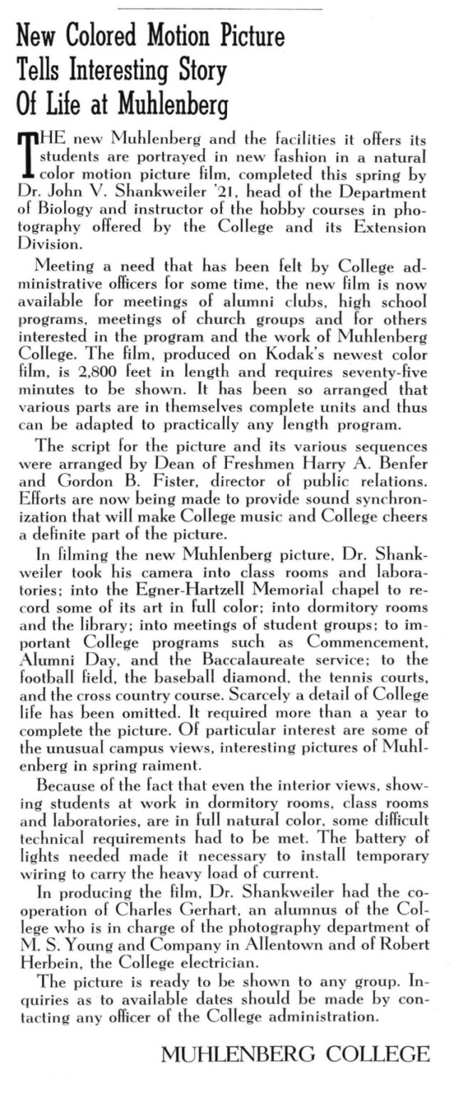 Alumni Mag(May 1940) Shankweiler film article
