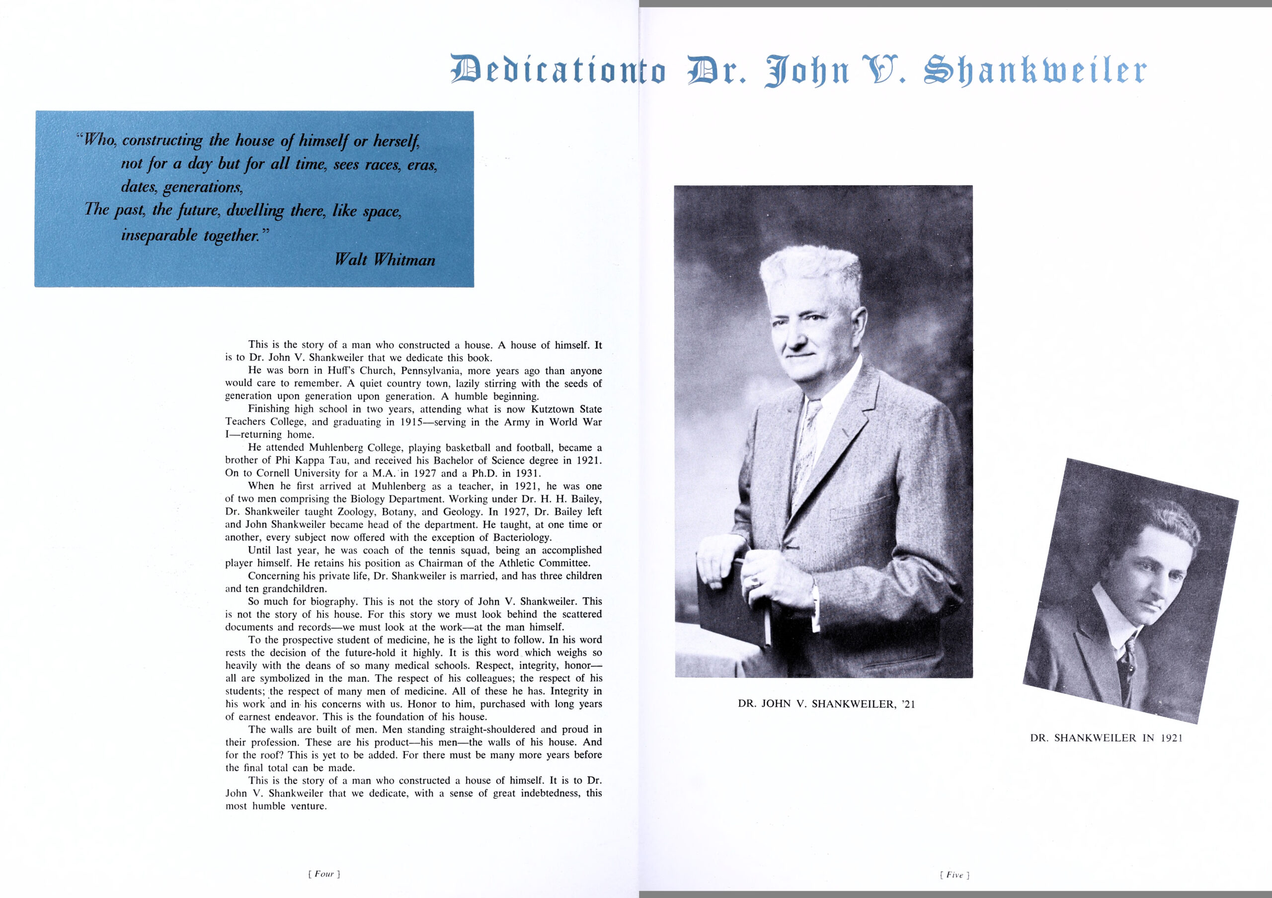 Ciarla dedication to Dr. Shankweiler, 1959