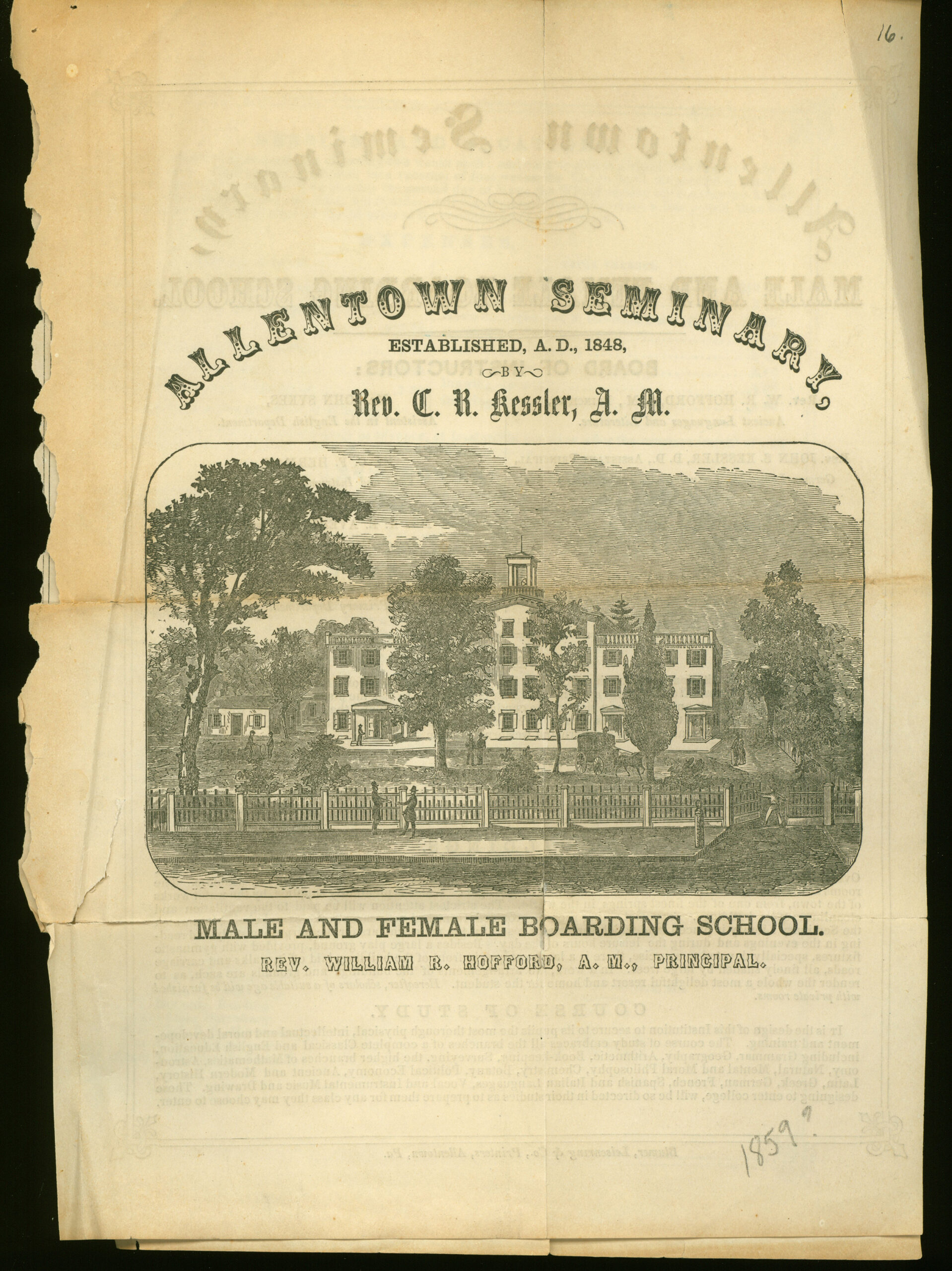 Brochure for the Allentown Seminary, 1859