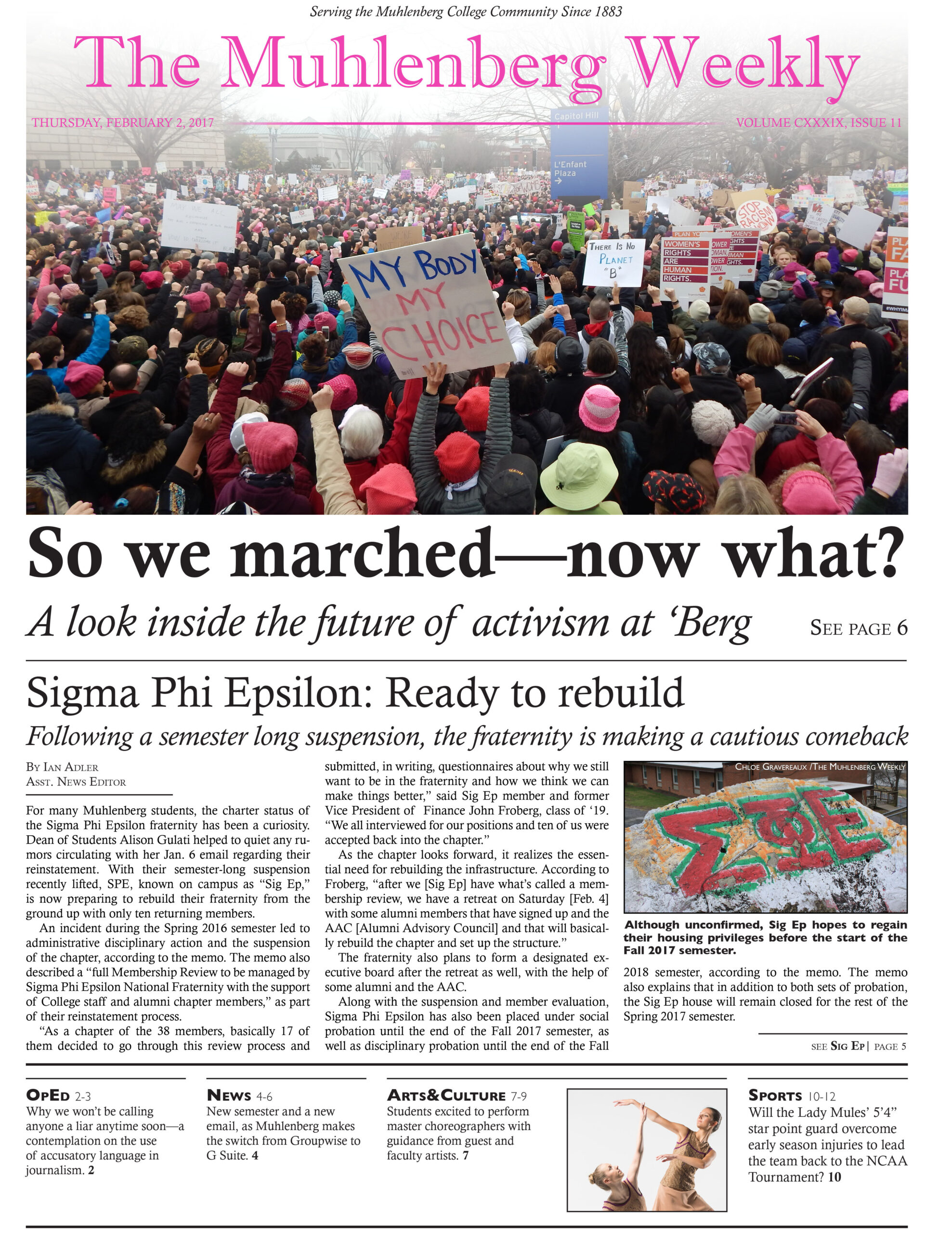 Cover of the "Muhlenberg Weekly" showing the Women's March on Washington, January 2017